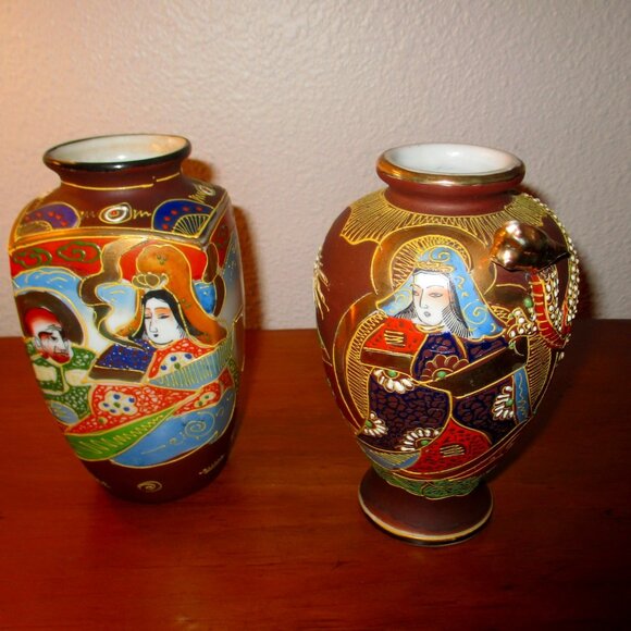 Two Antique Hand Painted Japanese Vases